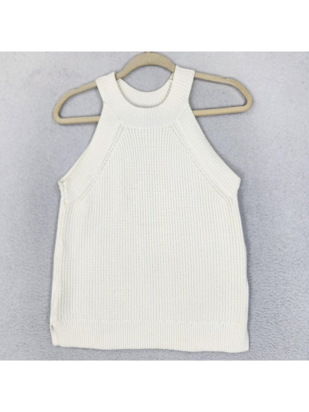 LOFT Shirt Womens Medium White High Neck Sweater Tank Sleeveless Knit Pullover